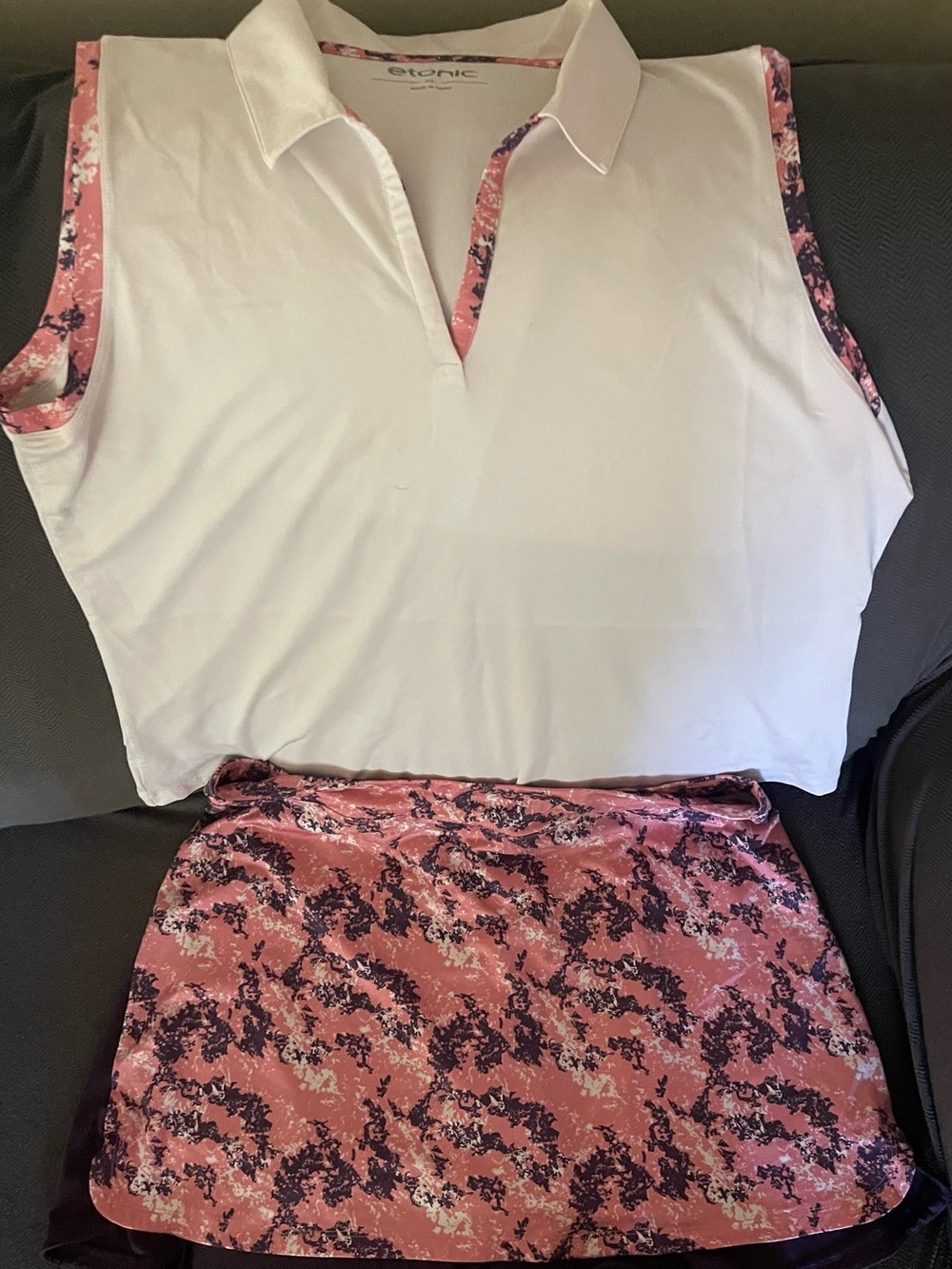 Eton White Top with Pink and Purple Floral Skort Set